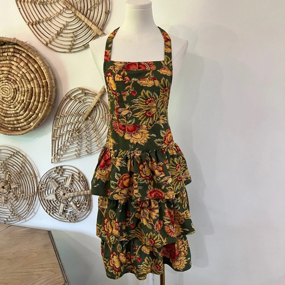 April Cornell Cotton Floral Apron Dress Cottagecore Prairie Garden Apron